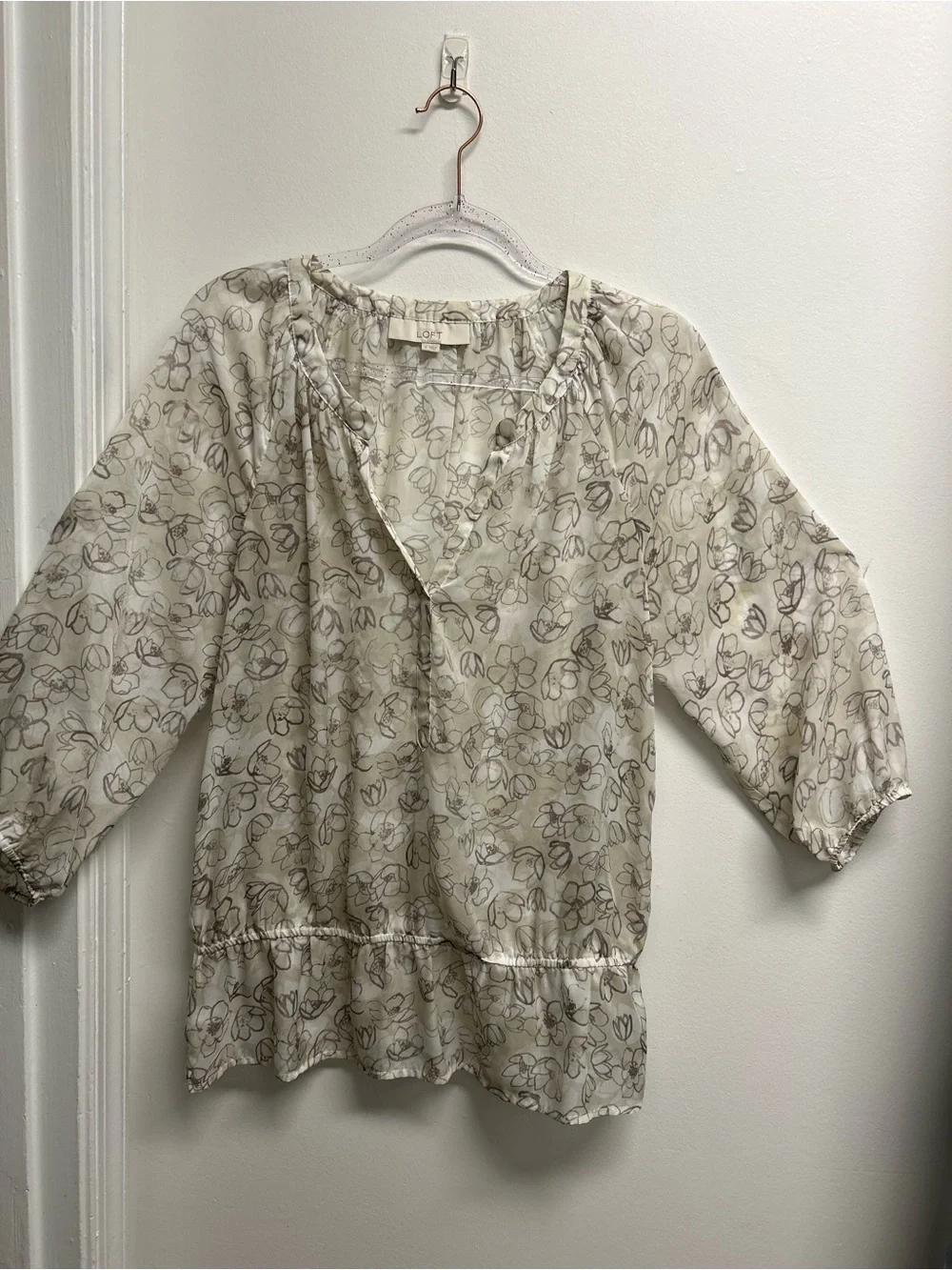 LOFT Cream Floral Peasant Blouse